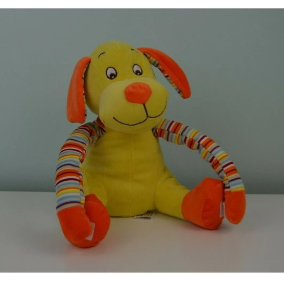 Best Plush Yellow Puppy Dog Plush Stuffed Animal Toy Orange Ears Stripes Blue - Picture 1 of 3
